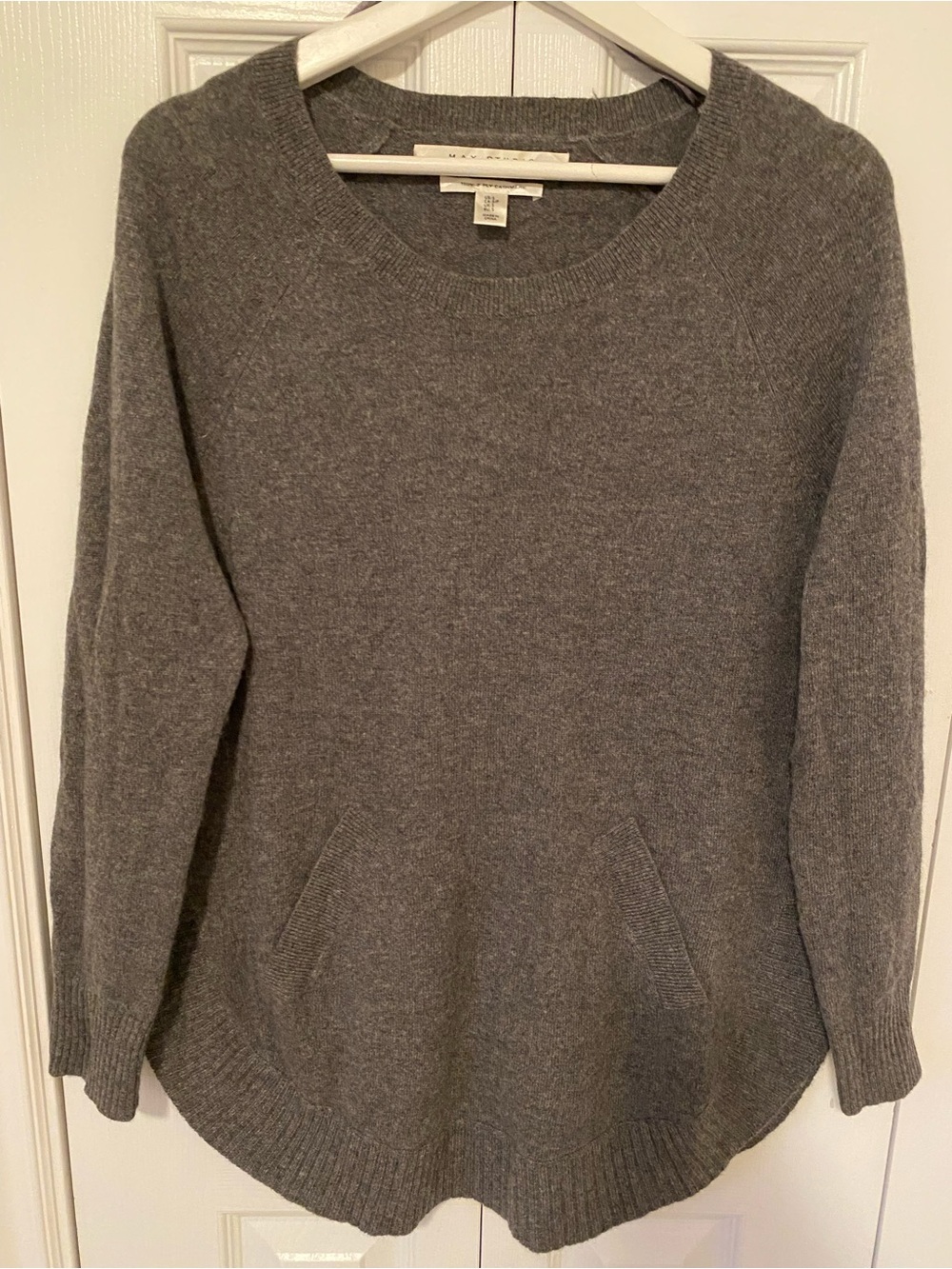 Max Studio 100% 2-ply cashmere pullover tunic mixed grey front pockets Sz Small